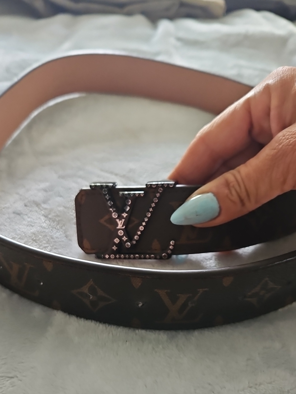 Louis Vuitton Brown Monogram Belt with Crystal LV Buckle